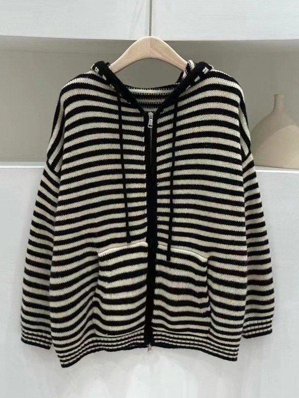 Levoire | Veste À Capuche Rayée En Tricot À Manches Longues