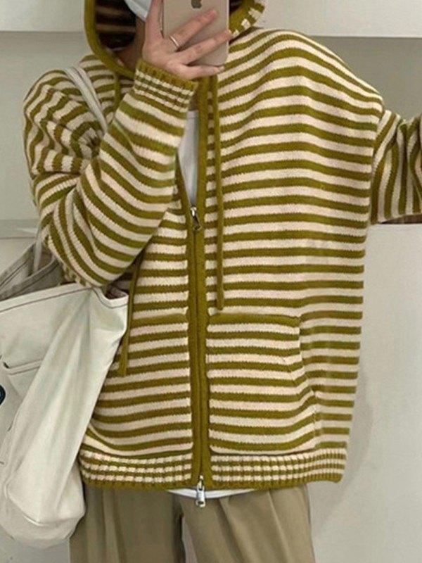 Levoire | Veste À Capuche Rayée En Tricot À Manches Longues