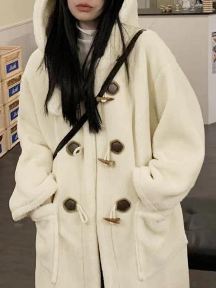 Levoire | Bouton En Corne Veste À Capuche En Laine D'Agneau Beige