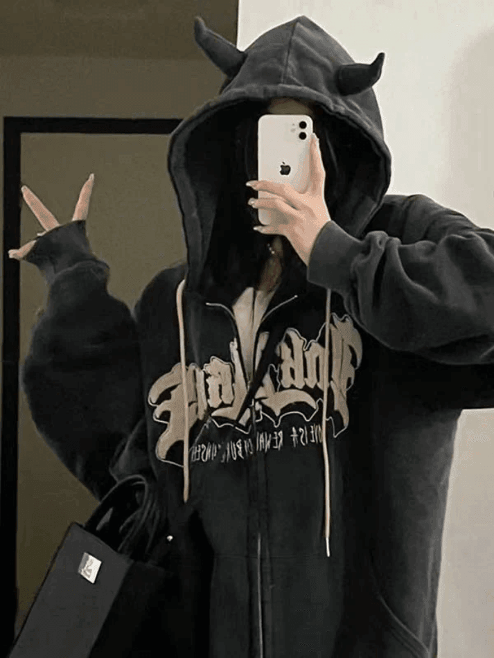 Levoire | Détail Corne Sweat À Capuche Zippé En Polaire Doublé Gris