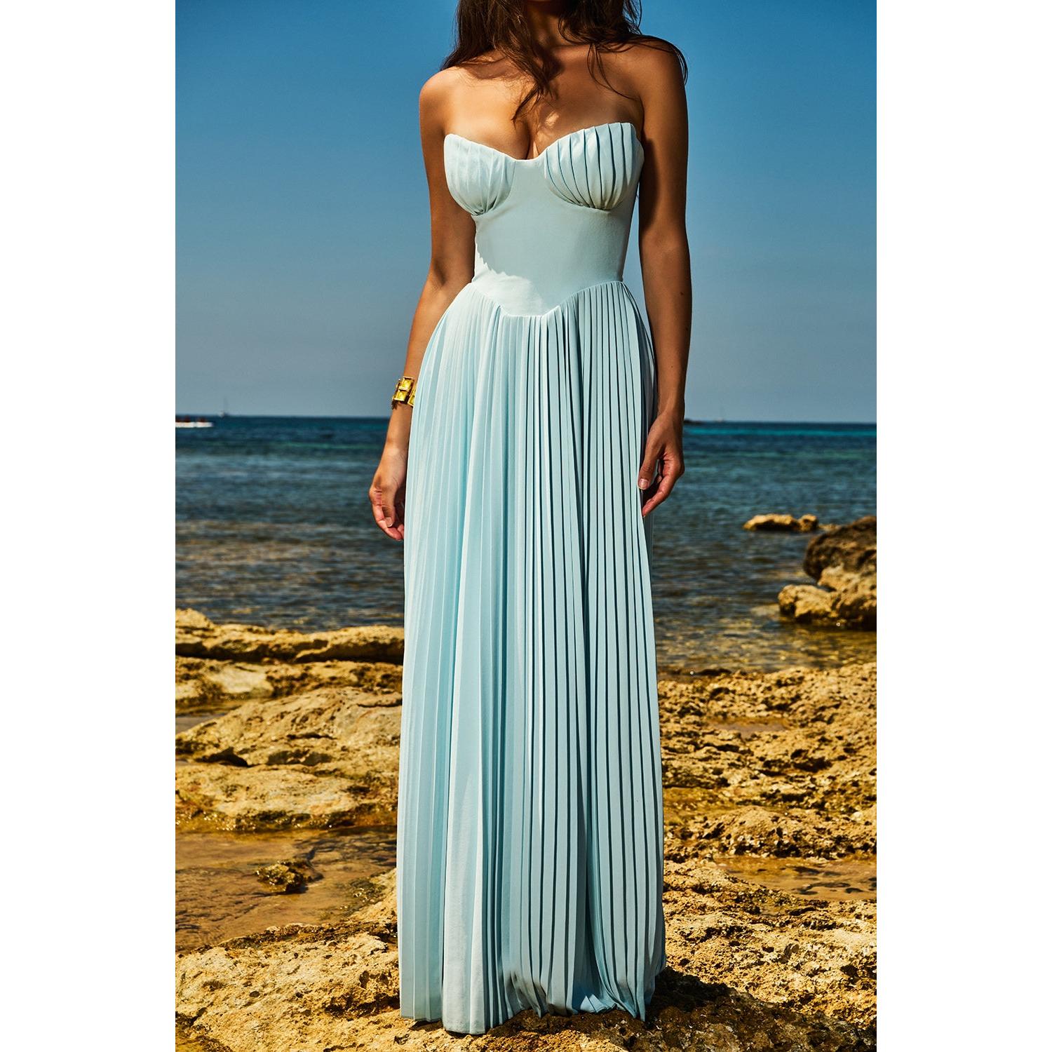 Levoire | Robe Maxi Plissée À Épaule Dénudée Avec Corset