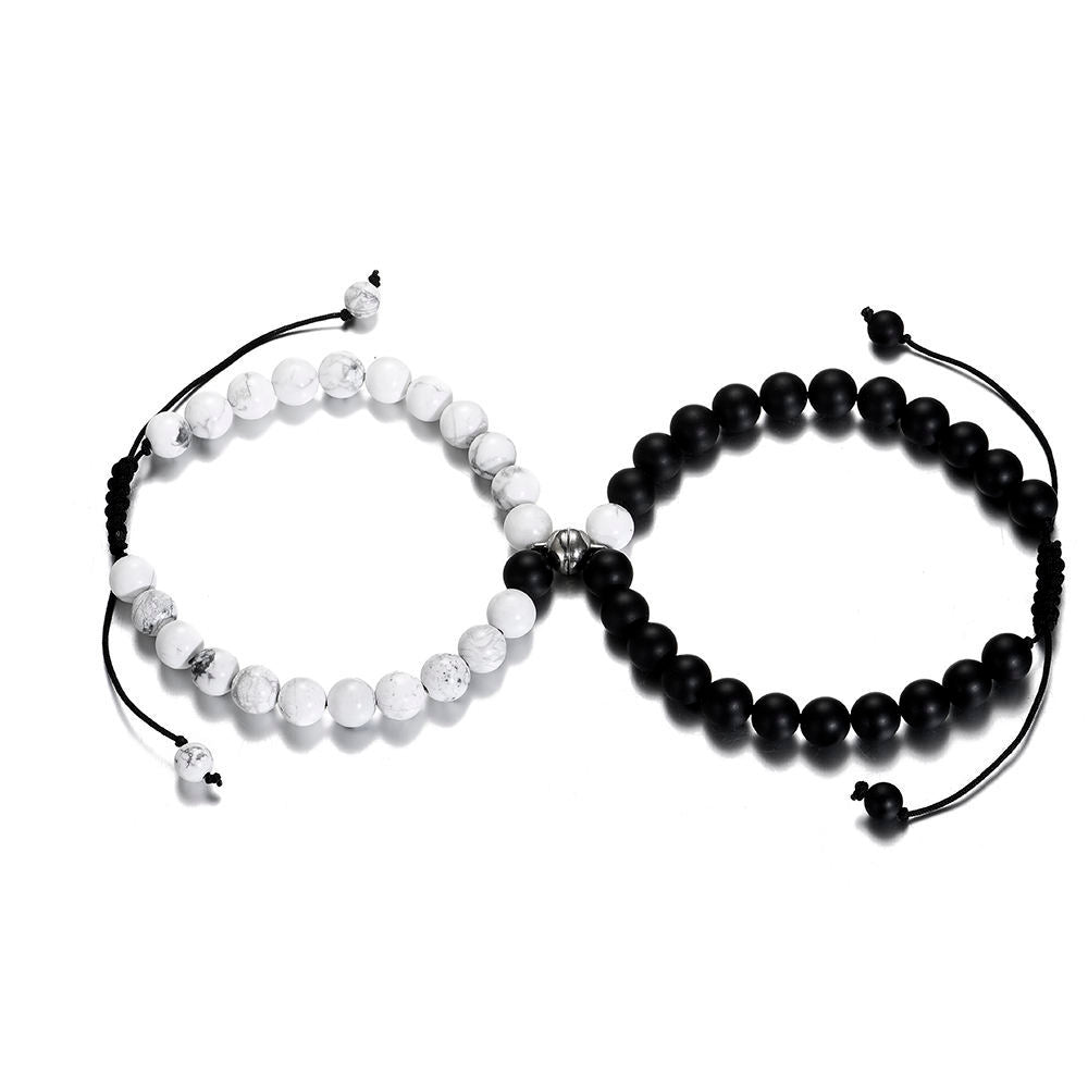 Levoire | Bracelets En Agates Blanches Et Noires Aimantées