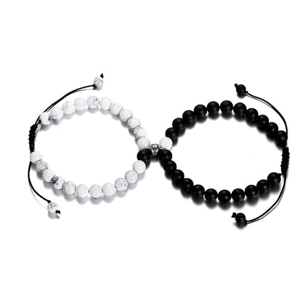 Levoire | Bracelets En Agates Blanches Et Noires Aimantées