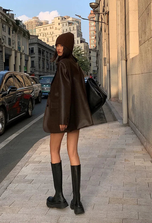 Levoire | Blazer En Simili Cuir Pour Femmes