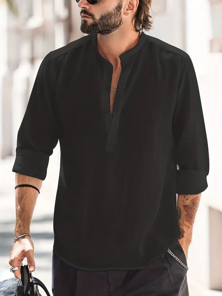Levoire | Chemise En Lin Pour Hommes Chemise À Manches Longues Légère Pour L'Été Et Les Loisirs Noir
