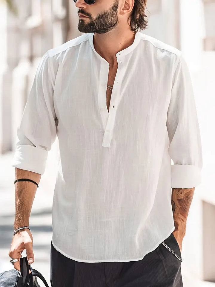 Levoire | Chemise En Lin Pour Hommes Chemise À Manches Longues Légère Pour L'Été Et Les Loisirs Blanc