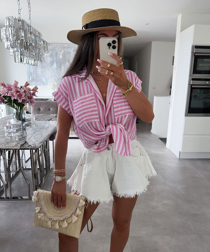 Levoire | Bébé Rosa Rayé Chemise À Manches Courtes
