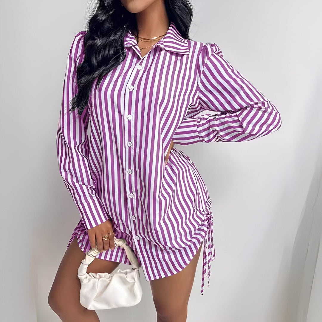 Levoire | Robe Chemise Rayée Avec Patte De Boutonnage Et Détail En Dentelle Pour Femmes Lilas