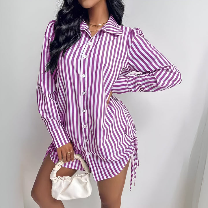 Levoire | Robe Chemise Rayée Avec Patte De Boutonnage Et Détail En Dentelle Pour Femmes Lilas