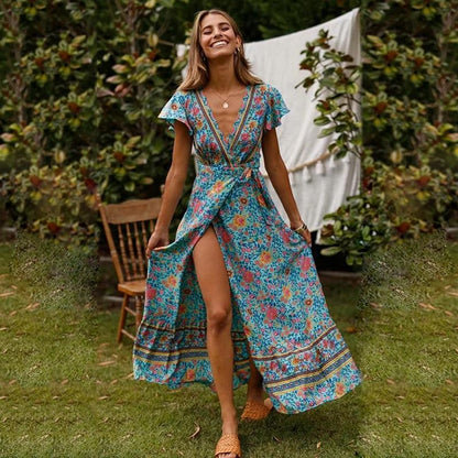 Levoire | Robe à col en V pour femme - Bleu