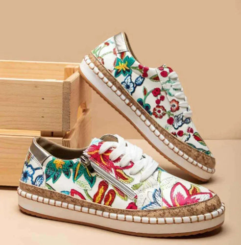 Levoire | Chaussures Femmes À Enfiler Avec Broderie De Fleurs - Chaussures Légères Pour Toutes Les Saisons