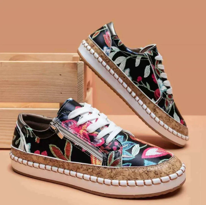 Levoire | Chaussures Femmes À Enfiler Avec Broderie De Fleurs - Chaussures Légères Pour Toutes Les Saisons Noir