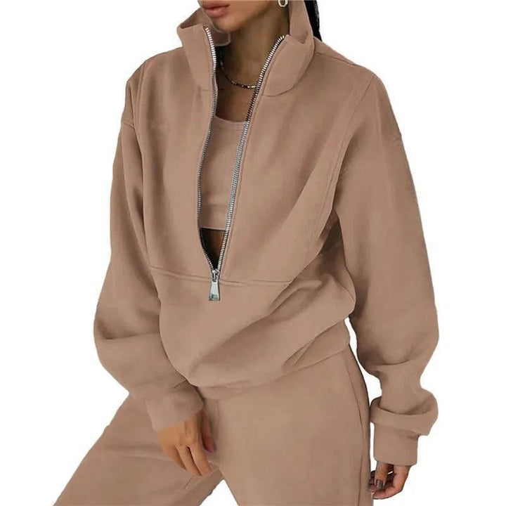 Levoire | Style Européen Ensemble De Sport À Capuche En Tissu Brossé Doux Chameau L