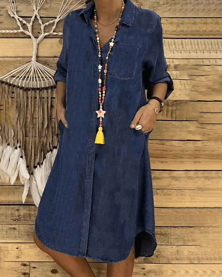 Levoire | Robe Denim Midi Élégante Femme Bleu foncé