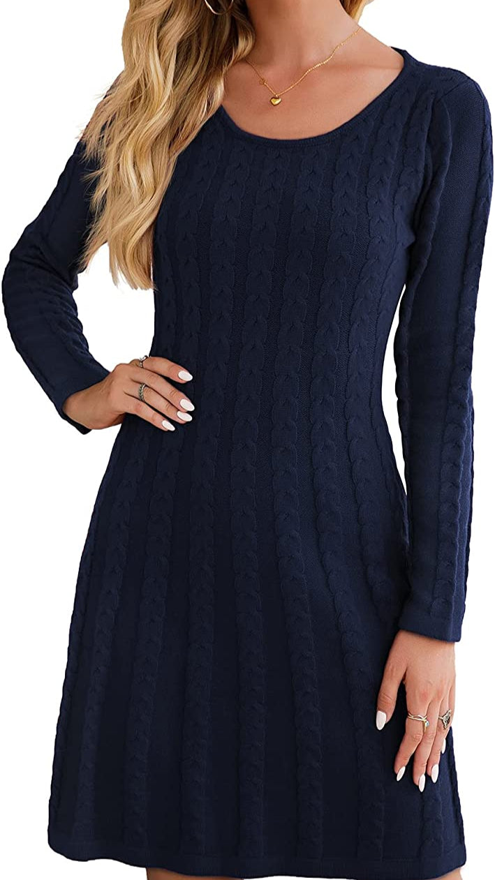 Levoire | Robe Tricot Confortable À Coupe Slim Avec Manches Longues Vert foncé en laine mérinos