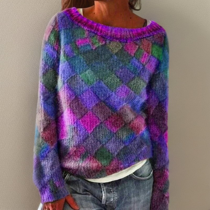 Levoire | Pull Ample Et Confortable Avec Motif À Carreaux Violet
