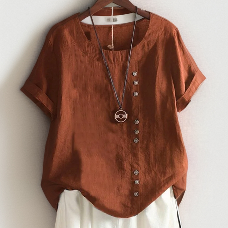 Levoire | Chemise Avec Col Rond Et Boutons Marron