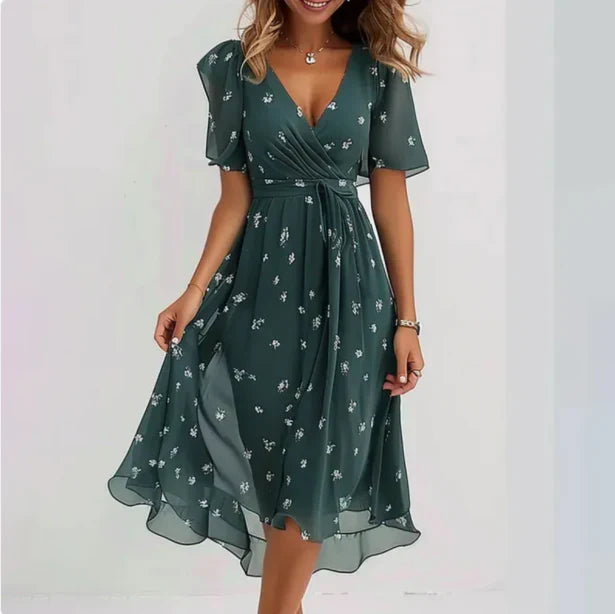 Levoire | Robe Midi En Chiffon À Décolleté En V Pour Femmes Vert