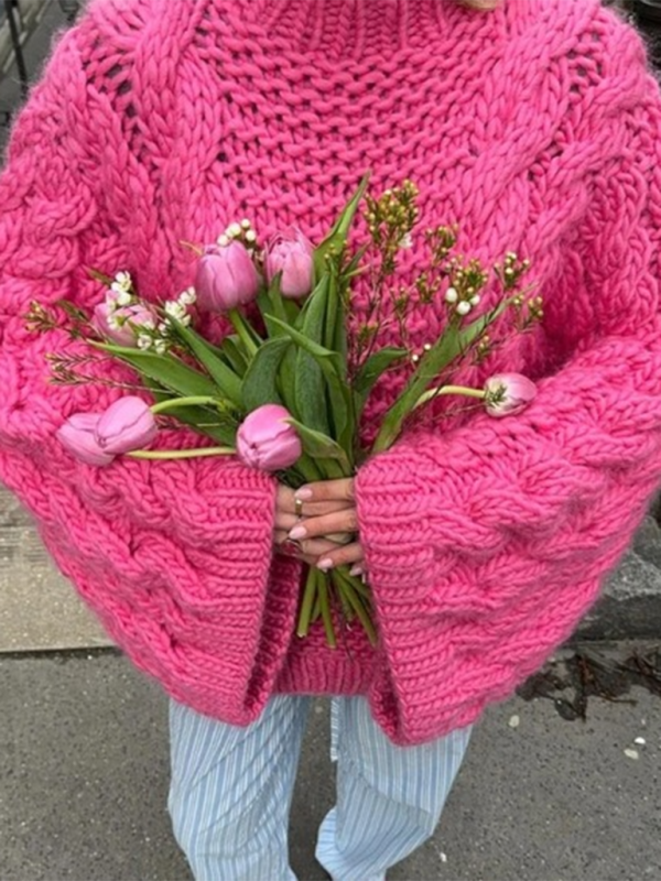 Levoire | Grande Taille Pull Pour Femme Avec Col Rond Et Manches Amples Rosa