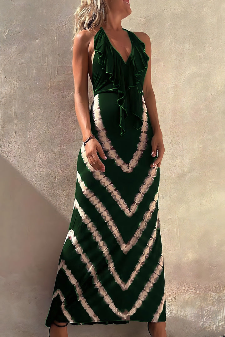 Levoire | Robe longue élégante avec col en V et dos ouvert Vert
