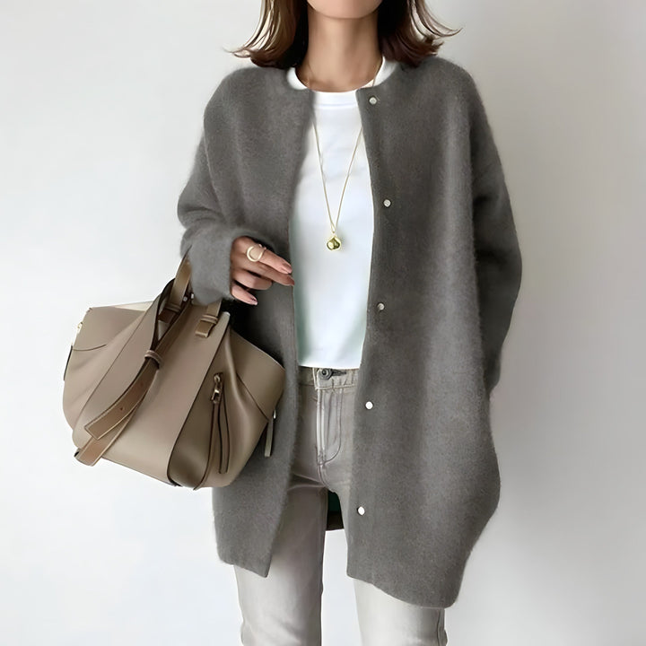 Levoire | Élégante Douce Longue Cardigan Femme Gris Taille unique