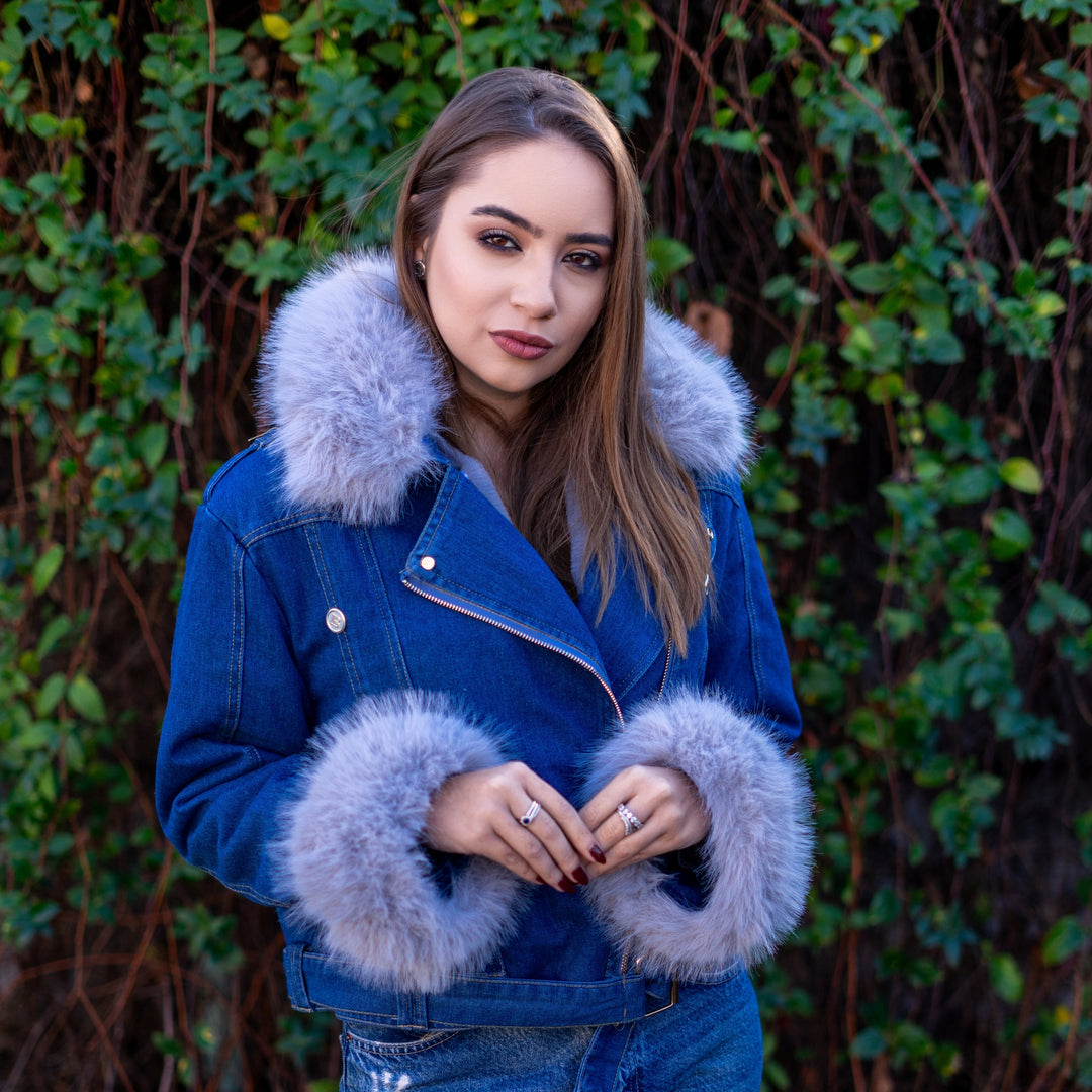 Levoire | Veste en denim à col en fausse fourrure