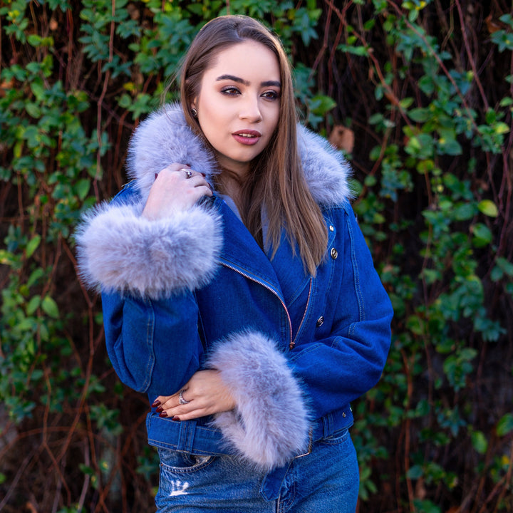 Levoire | Veste en denim à col en fausse fourrure