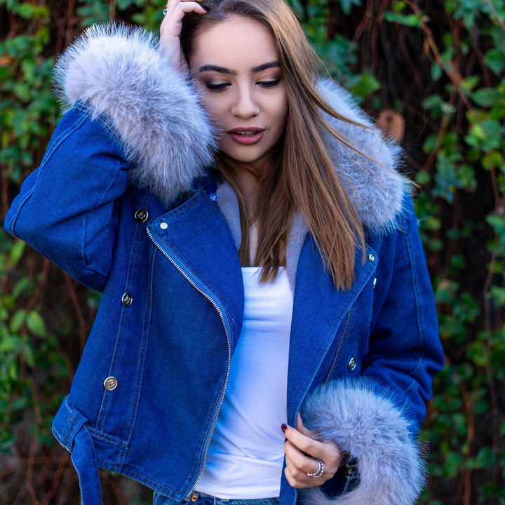 Levoire | Veste en denim à col en fausse fourrure