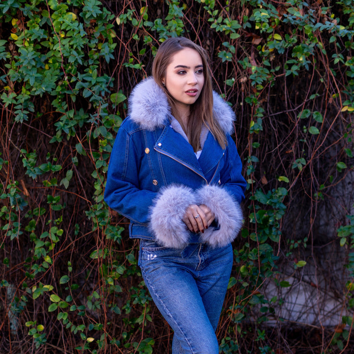 Levoire | Veste en denim à col en fausse fourrure