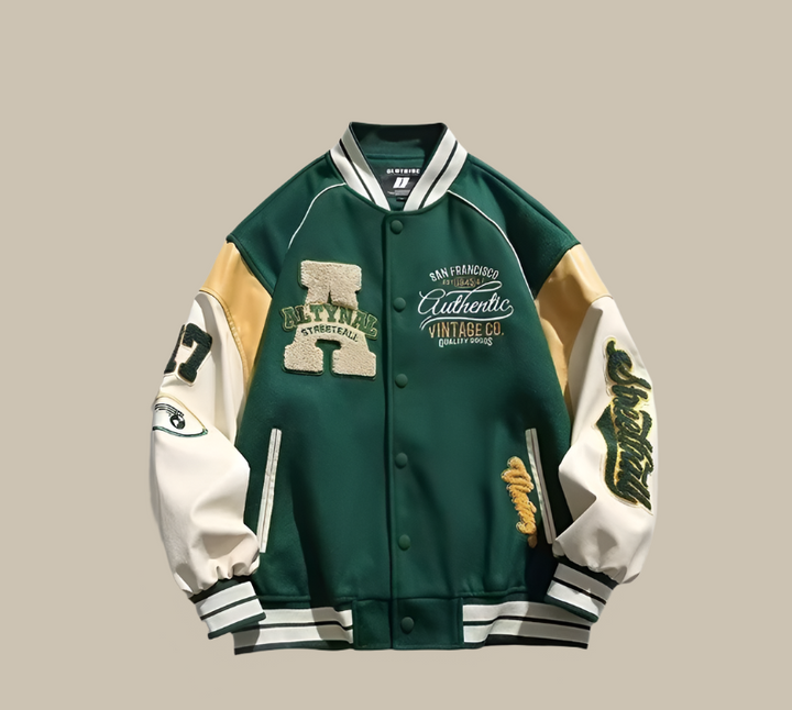 Levoire | Veste De Baseball Vintage À La Mode Pour Hommes Vert
