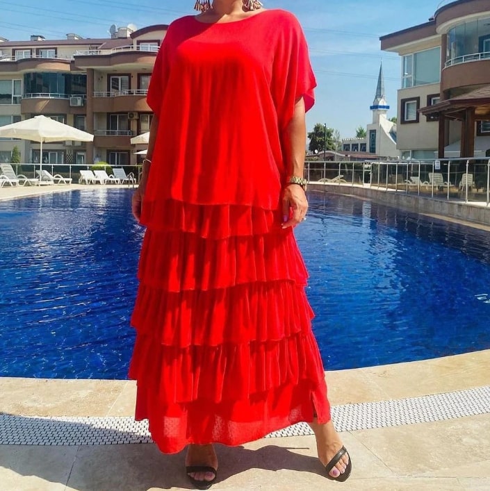 Levoire | Robe à couches élégante à manches courtes Rot