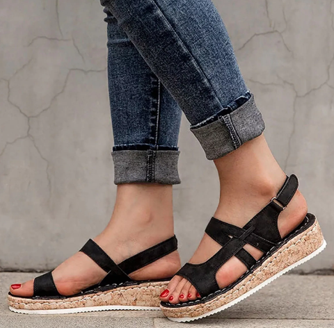 Levoire | Sandales Confortables Avec Semelles Ergonomiques Et Velcro Pour Femmes Noir
