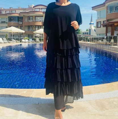 Levoire | Robe à couches élégante à manches courtes Noir