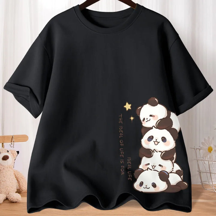 Levoire | Panda Fun T-Paita Mukava & Tyylikäs Lämpimillä Päivillä Musta