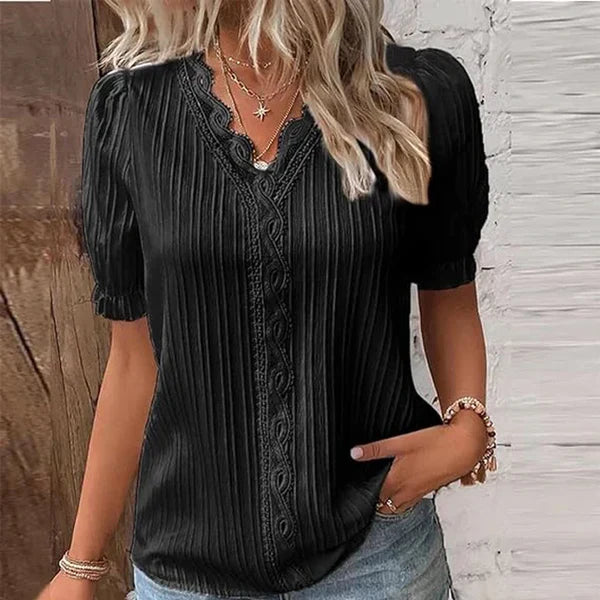 Levoire | Blouse Élégante Avec Décolleté En V Et Dentelle Noir