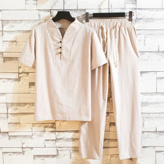 Levoire | Ensemble Deux Pièces Avec Une Chemise À Manches Courtes Décontractée Et Un Pantalon Avec Cordon De Serrage Khaki