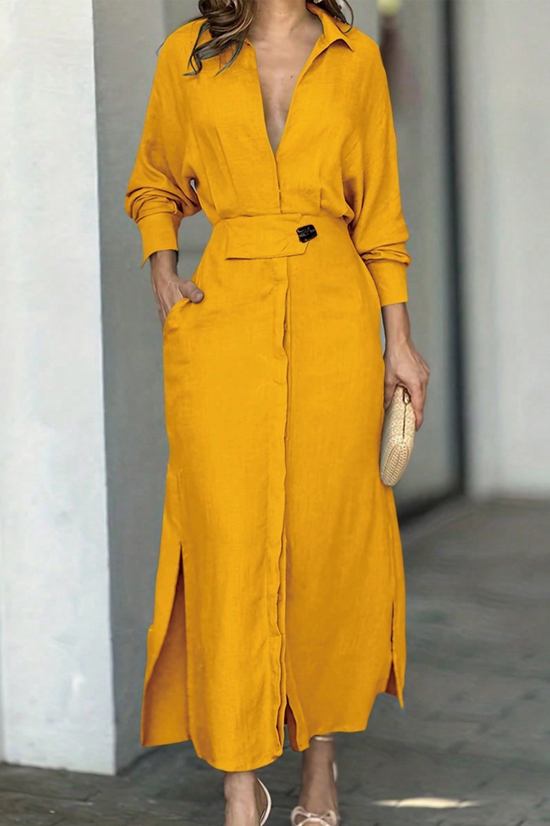 Levoire | Robe Maxi En Lin Classique Jaune