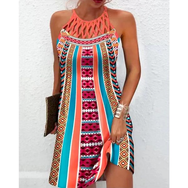 Levoire | Robe D'Été À Dos Nu Pour Femmes Orange Noir