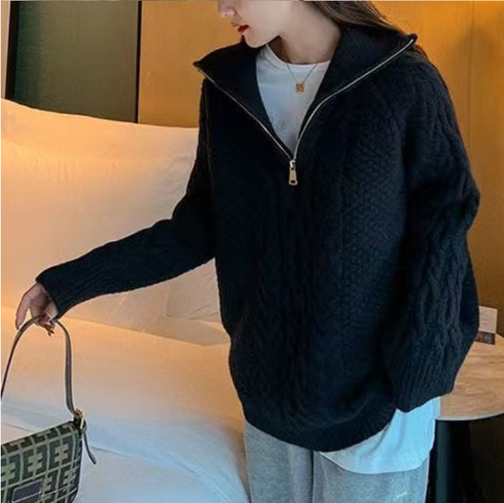 Levoire | Pull Femme Avec Col Haut Et Fermeture Éclair Noir Taille unique