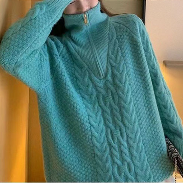 Levoire | Pull Femme Avec Col Haut Et Fermeture Éclair Bleu Taille unique