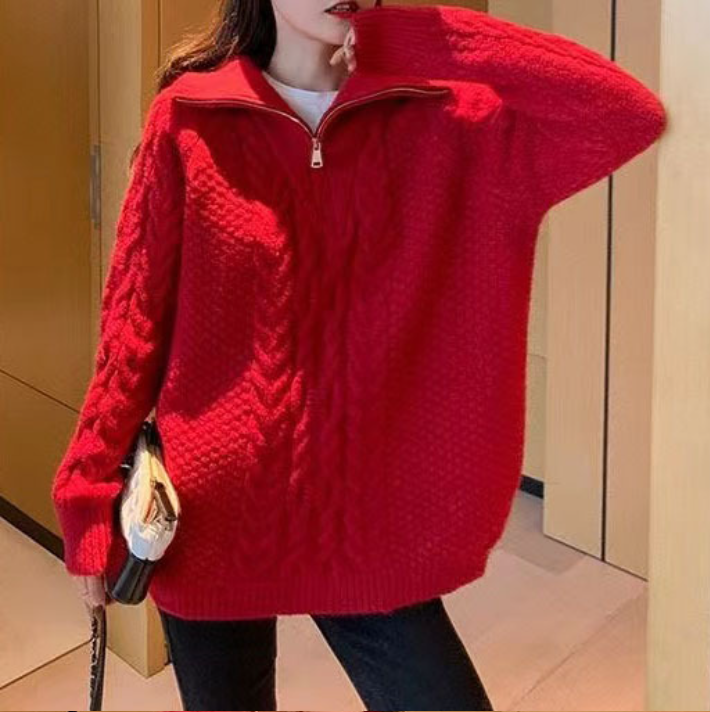 Levoire | Pull Femme Avec Col Haut Et Fermeture Éclair Rot Taille unique