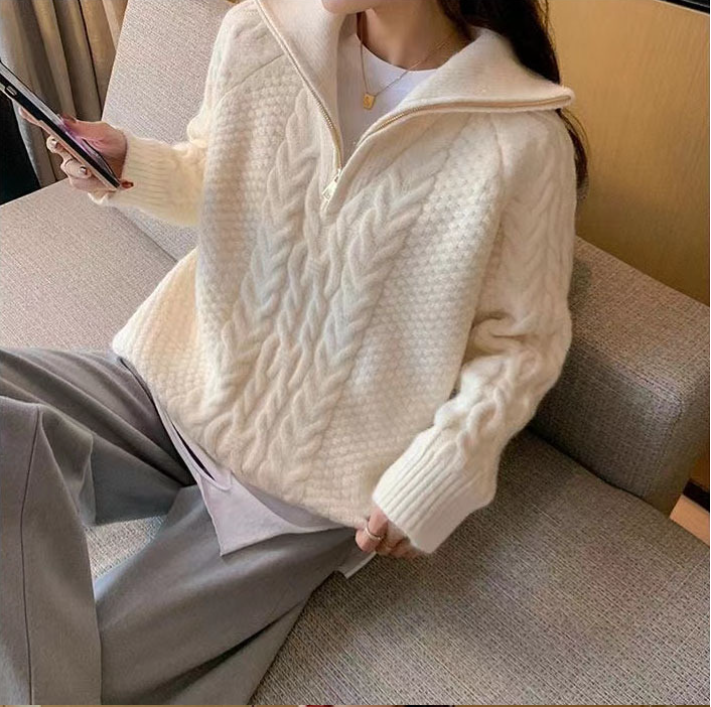 Levoire | Pull Femme Avec Col Haut Et Fermeture Éclair Khaki Taille unique