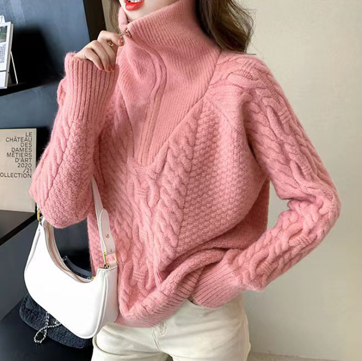 Levoire | Pull Femme Avec Col Haut Et Fermeture Éclair Rosa Taille unique