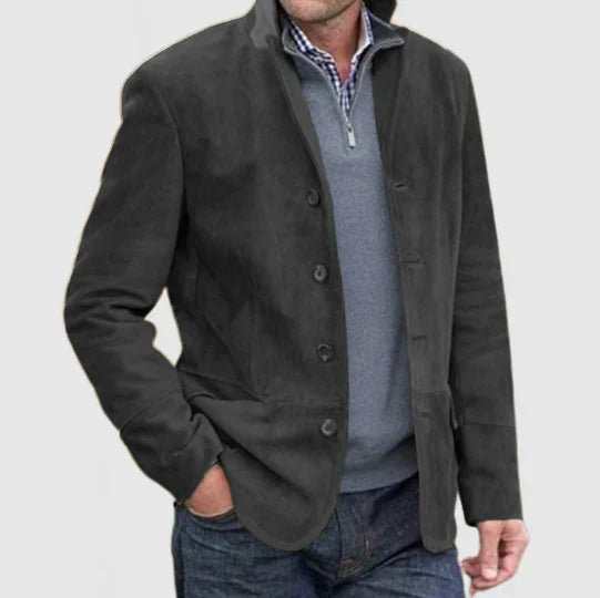 Levoire | Veste En Daim À Boutons Pour Hommes Gris