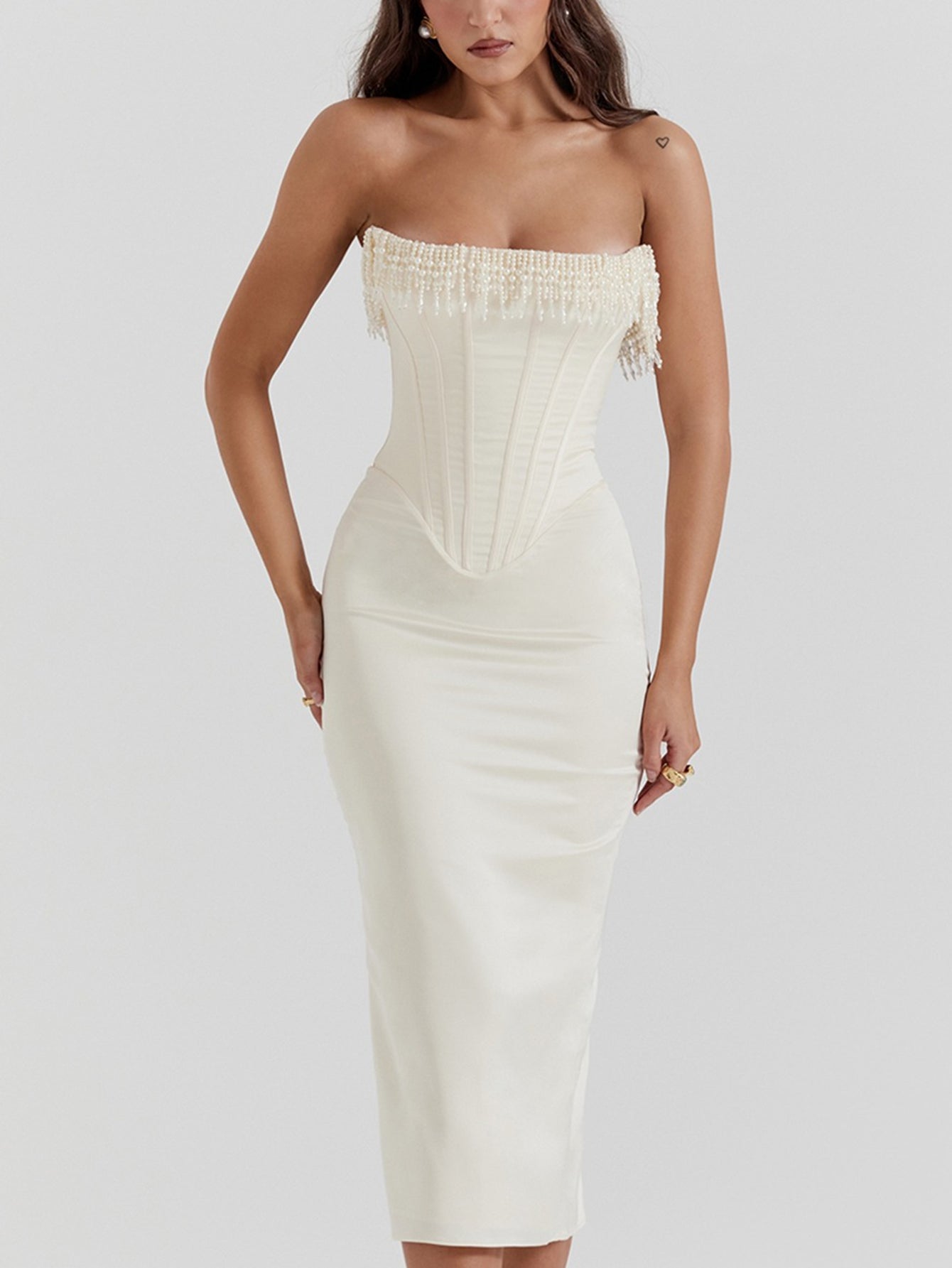 Levoie | Robe mi-longue sans bretelles Blanc