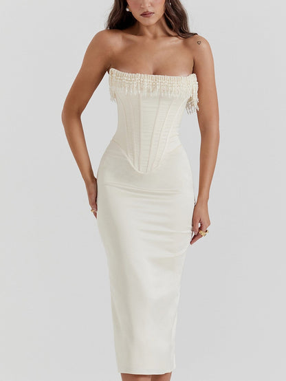 Levoie | Robe mi-longue sans bretelles Blanc