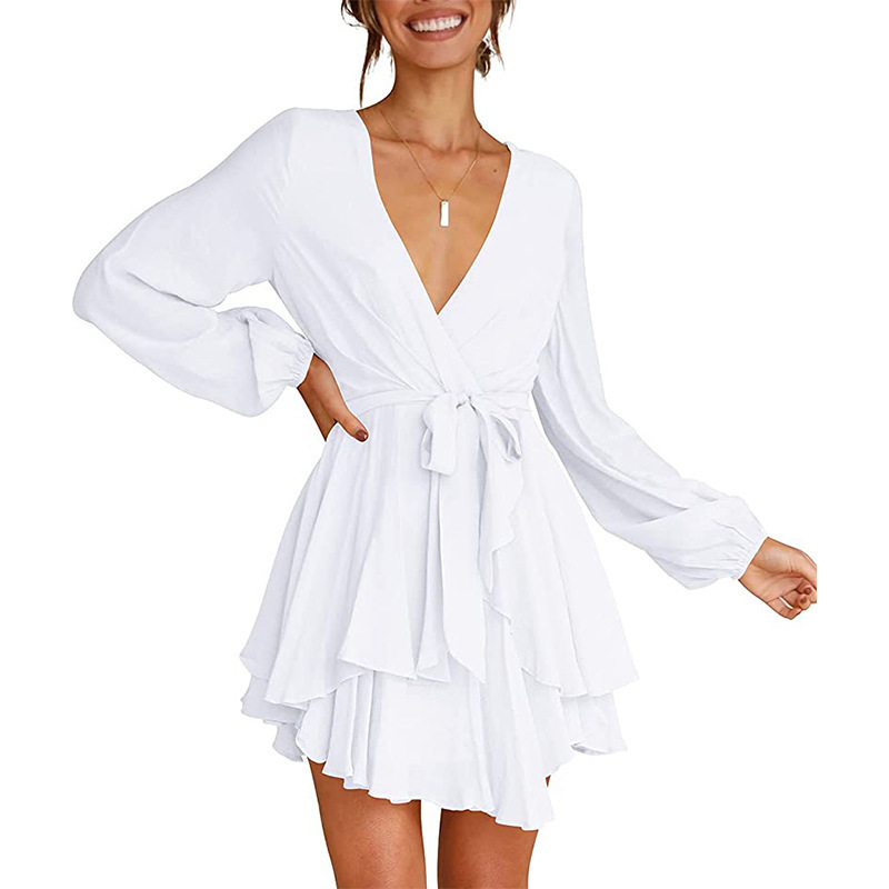 Levoire | Robe Avec Décolleté En V Et Manches Lanternes Blanc