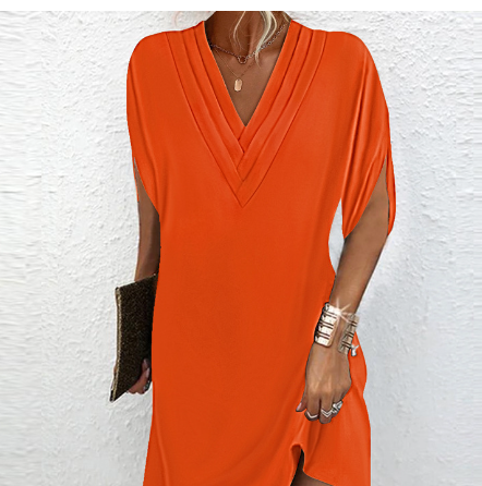 Levoire | Robe Élégante Avec Des Manches Ouvertes Et Un Décolleté En V orange