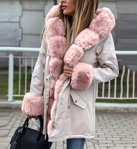 Levoire | Veste En Duvet À Capuche En Fausse Fourrure À Manches Longues Rose Clair