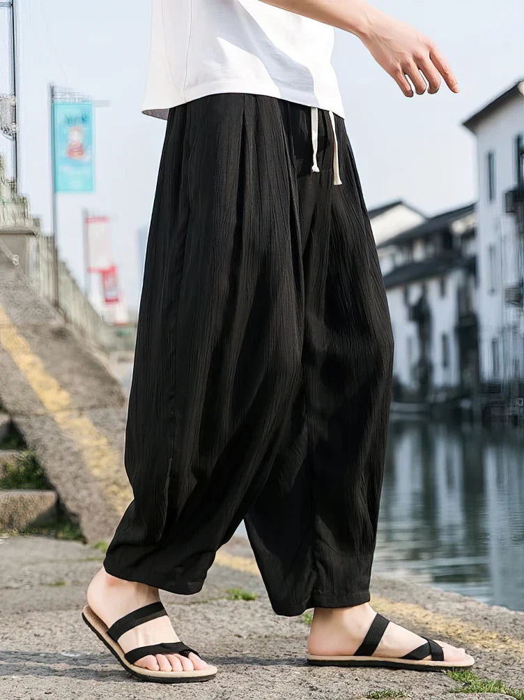 Levoire | Pantalon Harem En Lin Pour Hommes Liberté Et Style Frais Noir